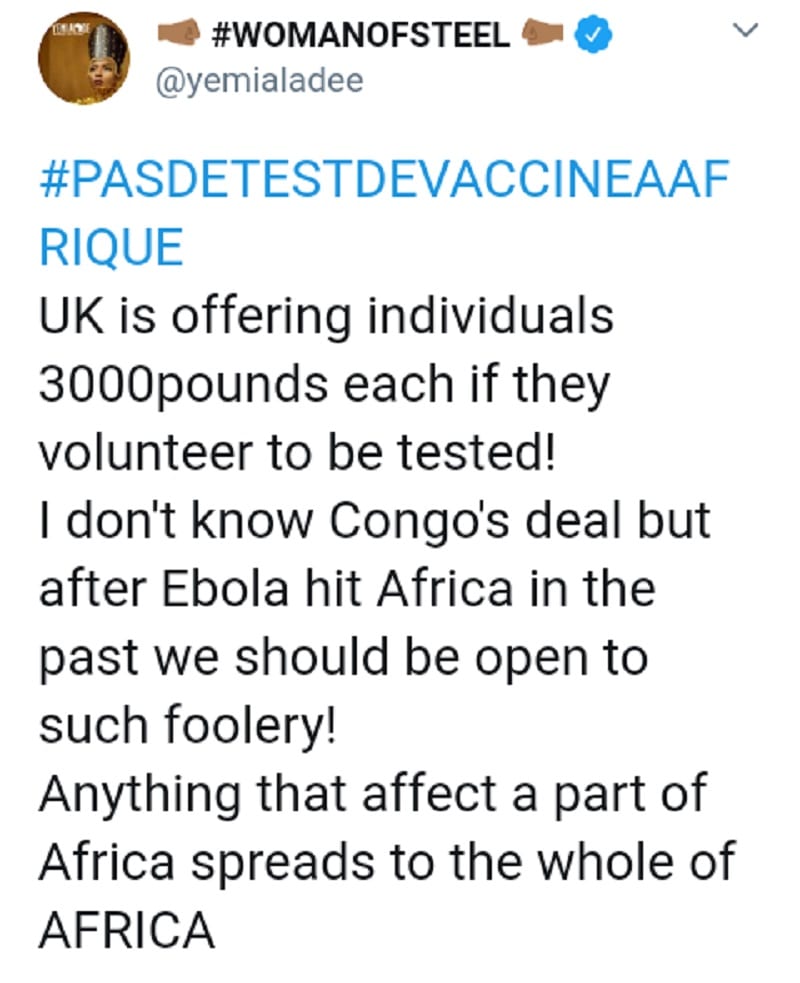 La RDC prête à accueillir des essais d’un vaccin contre le Covid-19, Yemi Alade réagit!