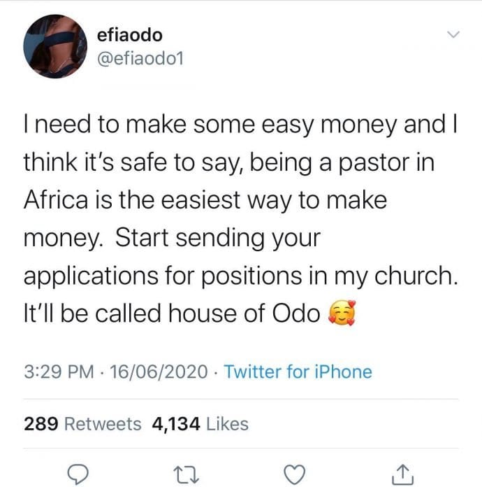 « Être pasteur est le moyen le plus simple de gagner de l'argent en Afrique » - Efia Odo