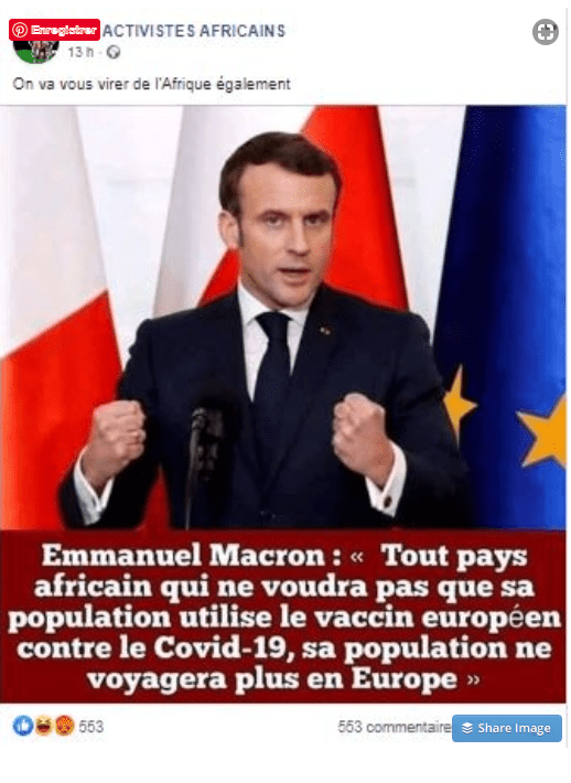Emmanuel Macron a-t-il vraiment annoncé une obligation de vaccin pour les Africains?