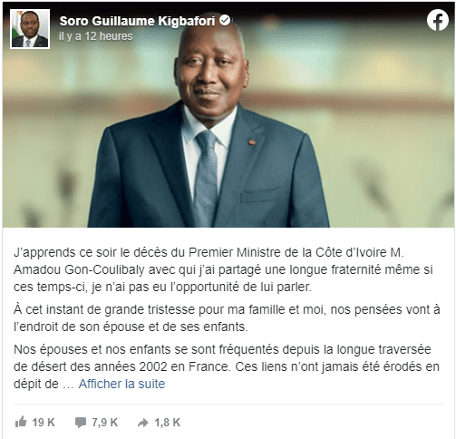 Décès d'Amadou Gon Coulibaly: Soro Guillaume, Konan Bédié, Macky Sall...Les réactions se multiplient sur la toile!