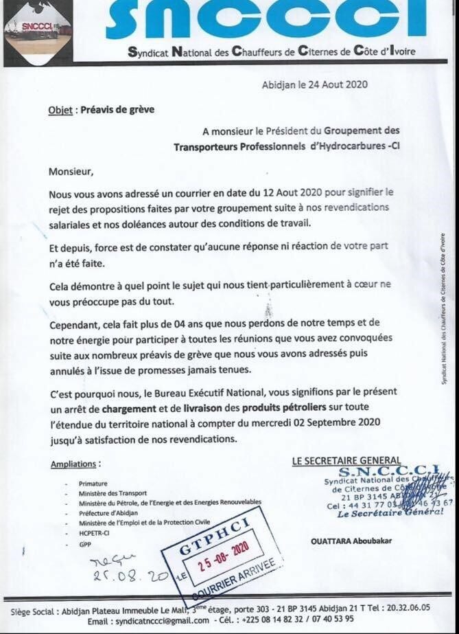 Côte d'Ivoire : les chauffeurs de citernes annoncent un arrêt de travail dès le 2 septembre prochain