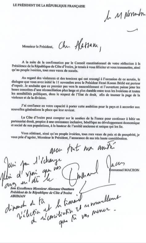 Soro découvre la lettre complète de Macron à Ouattara et s'écrie: "Féliciter quelqu’un qui vient de violer une Constitution avec plus de 100 morts dont un décapité"